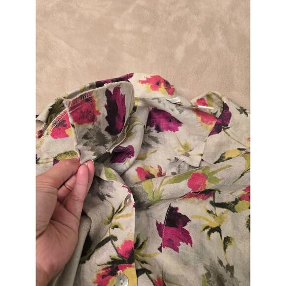 Soft Surroundings Jordan VTG 100% Linen Watercolor Floral Button Down Shirt M - Picture 6 of 9